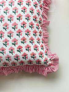 Handmade Bohemian Cotton Frill Cushion Cover Indian Block Print Floral <b>Throw</b> <b>Pillows</b> Luxury Raffle Ruffled <b>Pillow</b> Covers - Product Image 3