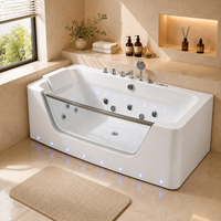 Bañera de Hidromasaje Acrílica de 33x59 Pulgadas para Hotel, con Pared de Vidrio Templado y Panel de Control Digital, Venta al Por Mayor