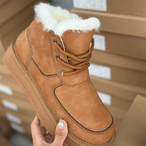 Bottes d'hiver 2025 pour hommes à lacets en cuir de vache véritable doublées de laine et de fourrure intégrée, antidérapantes, thermiques, extra épaisses et chaudes pour la neige - Product Image 2