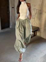 Pantalon large à carreaux pour femme, taille haute, avec cordon de serrage, coupe ample, imprimé Gingham, fluide, décontracté, mode estivale, vente en gros, personnalisable