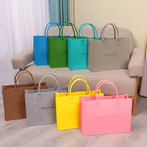 Yeni moda toptan çevre dostu özel desen büyük kapasiteli renkli keçe alışveriş taşıma çantası