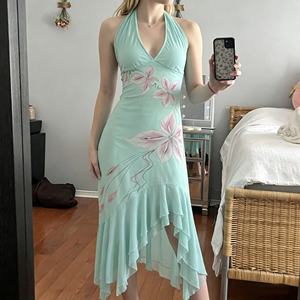 Nouvelle Collection Été – Robe Courte Romantique à Col en V et Taille Naturelle, Motif Floral, Dos Nu, Style Vacances à la Plage, Écologique pour Femme - Product Image 1