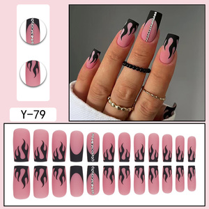 24 pièces à motif français carré <span class=keywords><strong>flamme</strong></span> 3D couverture complète ABS Nail Art Salon utilisation faux ongles 3D strass finition givrée Ballet Design - Product Image 3