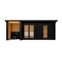 Sauna extérieur moderne en bois massif avec douche intégrée et poêle à bois, capacité 3 personnes, cèdre rouge canadien – Nouveauté 2026, Offre Spéciale