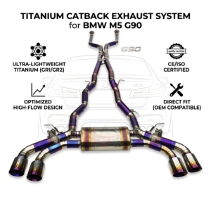 ท่อไอเสีย Vortex Titanium Catback สำหรับ BMW M5 G90 S68 4.4T V8 Hybrid สีม่วงเบิร์นบลู ปลายท่อแบบ Quad พร้อมท่อ X-Pipe ปี 2024-2026 เชื่อมด้วยเทคนิค TIG - Product Image 1