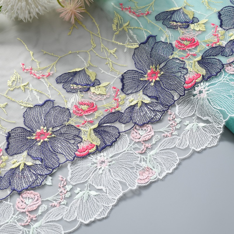 Delicate Colorful Flowers Tulle Embroidery Lace