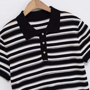 Nouvelle collection été 2026 : Pull tricoté rayé décontracté pour femme, veste rétro à manches courtes, haut chic - Product Image 3