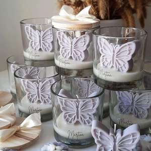 Candele Profumate di Lusso in Cera di Soia Personalizzate all'Ingrosso, Eleganti Candele per Baby Shower con Farfalle <span class=keywords><strong>Rosa</strong></span> e Viola con Coperchi - Product Image 4