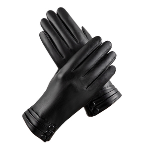 <strong>Ladies</strong> PU <strong>Leather</strong> Driving <strong>Gloves</strong> Touch Screen Function Winter Outdoor Warm <strong>Gloves</strong> Featuring Plush Lining Plain for Daily Use - Product Image 2