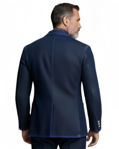 Blazer en jean bleu marine pour homme avec passepoil bleu roi – Veste de costume élégante et formelle au design sur mesure de qualité supérieure - Product Image 2
