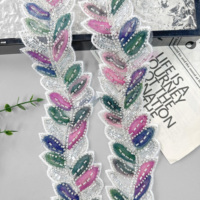 Dentelle florale élégante en tulle coloré brodé de feuilles, garniture décorative pour robes, abayas et kaftans