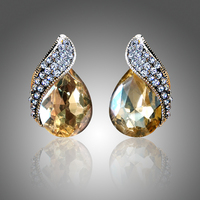 Boucles d'oreilles à Clip en forme de goutte d'eau pour femmes, bijou à breloque, sans Piercing, strass, cristal, mode, vente en gros, 1 pièce