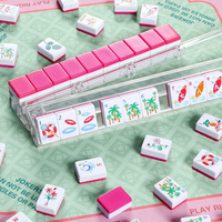 Saham AS | Set Mahjong Merah Musim Panas Amerika dengan 160 Ubin Melamin, Tas Perjalanan Kecil, dan Dadu Hiburan