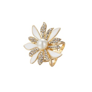 Flower Clip-on <b>Earrings</b> With Pearl And Rhinestones Black And White Everyday Wear - Product Image 5