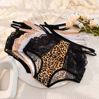 Culotte à imprimé léopard, culotte respirante ajourée, culotte en dentelle pour femme, culotte florale, culotte mi-haute sans couture pour femme