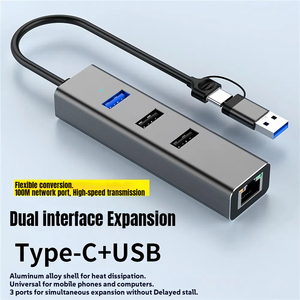 2 in 1 <strong>USB</strong> C <strong>to</strong> <strong>Ethernet</strong> <strong>Adapter</strong> Type <strong>USB</strong> A + Type-C <strong>to</strong> 3 Ports <strong>USB</strong> 3.0 2.0 HUB With RJ45 <strong>LAN</strong> 100M Gigabit <strong>Ethernet</strong> <strong>Network</strong> Card - Product Image 3