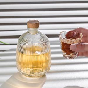 Bouteilles diffuseuses <span class=keywords><strong>de</strong></span> vin et <span class=keywords><strong>de</strong></span> spiritueux rondes en verre transparent scellées avec bouchons en <span class=keywords><strong>bois</strong></span>/verre, vides, pour décantation haut <span class=keywords><strong>de</strong></span> gamme, 500 ml - Product Image 3