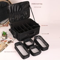 Valise de maquillage professionnelle de grande capacité avec quatre pochettes amovibles, boîte à outils multifonctionnelle pour la beauté, le nail art, le tatouage