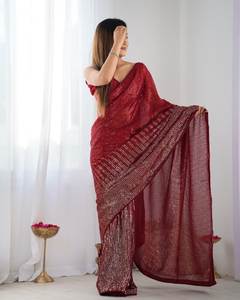 Modern Sequence Beautiful Georgette Lentejuelas Bordadas Partywear Saree para Boda y Fiesta para Mujeres a Precio Asequible - Product Image 5