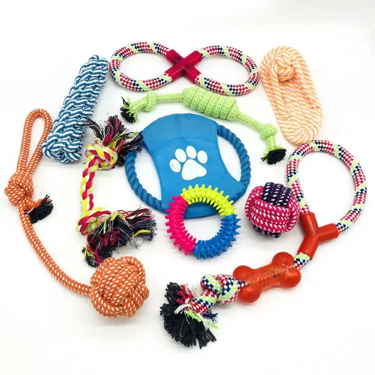 2023 Venda quente 10 Pcs Fabricação Atacado De Luxo Bonito Interativo Resistente à mordida Molar Pet Dog Cat Chew Rope Toy Set