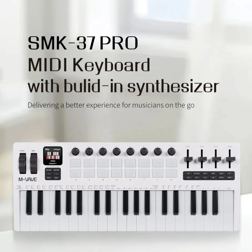 M-VAVE SMK-37プロワイヤレスMIDIキーボード37 3.5mm MIDI 16 RGB