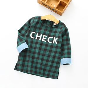 T-shirt à manches longues pour enfants, à carreaux, personnalisé, avec étiquette privée, ourlet long, fabriqué en Chine - Product Image 3