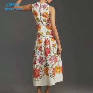 Abito lungo da donna personalizzato senza maniche con scollo a V grande motivo floreale per vacanze alla moda <span class=keywords><strong>abbigliamento</strong></span> Casual da ragazza - Product Image 2