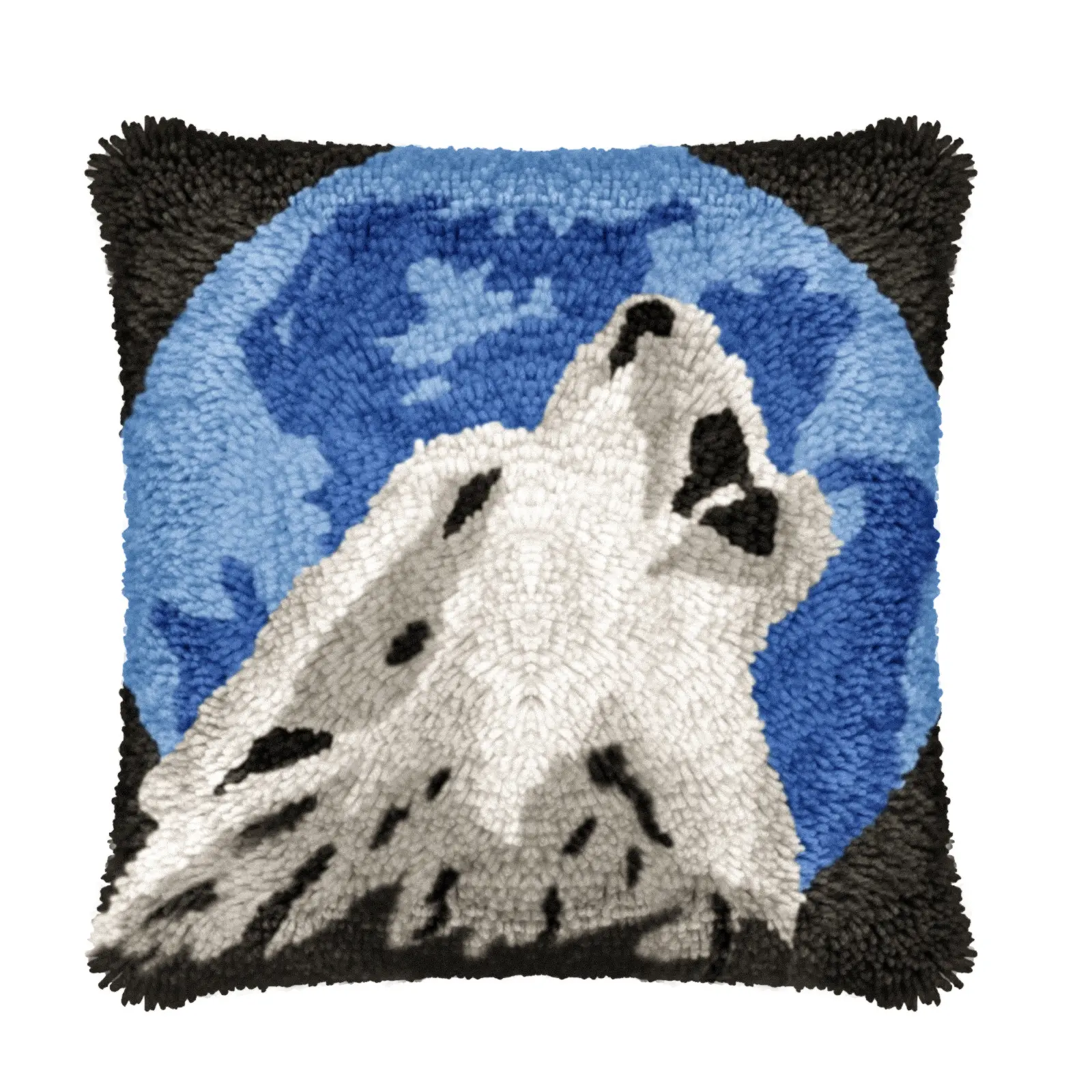 Manufacturers supply wool carpet embroidered segment embroidered cartoon pillow arctic wolf pattern plush pillow sofa cushion