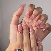 Offre Spéciale – Faux Ongles en Acrylique Certifiés, Forme Amande, Effet Dégradé Rose Pêche Aurore, Fleurs et Papillons 3D – Vente en Gros Personnalisable