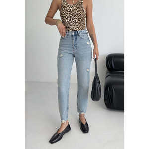 Mom Fit Jeans Breathable <b>Denim</b> <b>Trousers</b> Plus Size Casual Print Pencil Straight Baggy Styles Vintage Fashion Holes XS XXL for All - Product Image 1