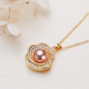 Collar de Perlas de Agua Dulce Mantou de 9 mm al por Mayor con Baño de Cobre e Incrustaciones de Circonita Dorada, Joyería Femenina, Cadena de Hueso con Colgante - Product Image 3