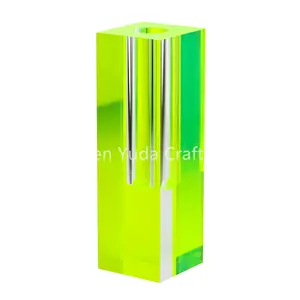 单花卉容器Lucite婚礼花架支架荧光绿色透明亚克力块芽花瓶
