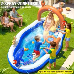 Hot Sale Large PVC Inflatable Splash <b>Pool</b> with Water <b>Slide</b> and Sprinkler 120x70x50 for Children MAKE WAVES - Product Image 5