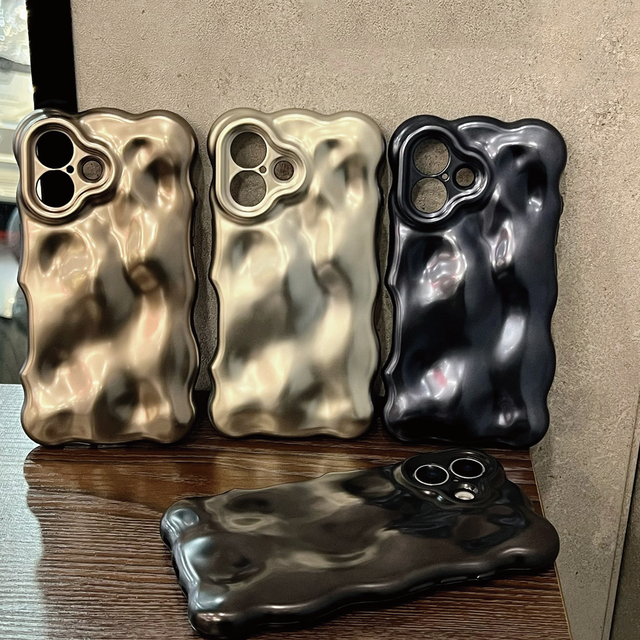 Luxury Wavy 3D Meteorite Texture Plating Phone Case for iPhone 11 12 13 14 15 16 Pro Max Anti-Fall Full Protection Matte Cover