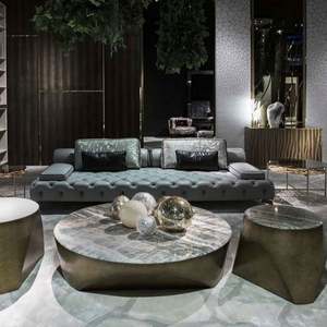 लक्जरी डिजाइन के बाद आधुनिक लो प्रोफाइल 2 सीटर 3 सीटर रहने वाले कमरे सोफे सिलेंडर मजबूत बटन टफ्टेड चमड़े के सोफे - Product Image 1