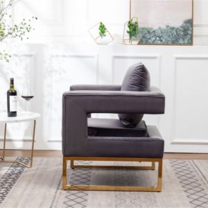 Fauteuil en velours gris, design moderne, pieds en métal, meubles de salon - Product Image 6