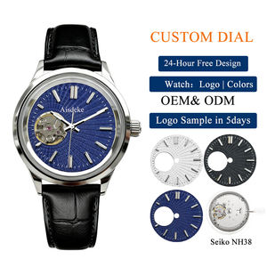 사파이어 크리스탈과 가죽 스트랩을 사용한 맞춤형 기계식 시계, 남성을 위한 독특하고 우아한 비즈니스 시계 - Product Image 1