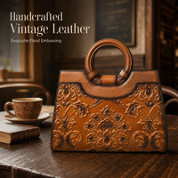 Sac à main en cuir de vachette pleine fleur vintage à motifs floraux, sac fourre-tout fait main avec anse circulaire pour femme