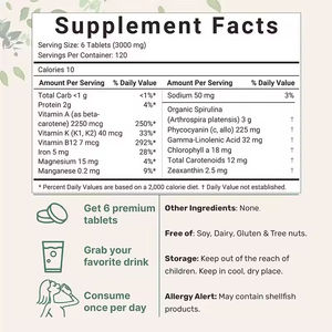 Vegan <span class=keywords><strong>Protein</strong></span> ve klorofil antioksidan bağırsak ve kan dengesi sağlık desteği ile özel etiket organik Spirulina tabletler - Product Image 4