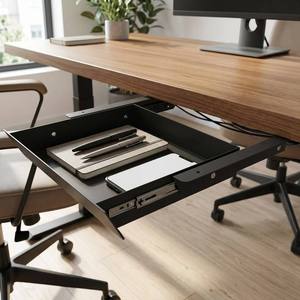 Cajón Deslizable JH-Mech de Fácil Instalación <span class=keywords><strong>Bajo</strong></span> la <span class=keywords><strong>Mesa</strong></span>, Panel Inclinable de 60 Grados, Cajón Grande de Acero al Carbono para Debajo del Escritorio - Product Image 1