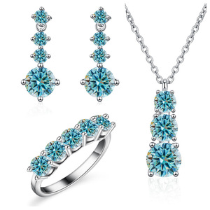 <span class=keywords><strong>Set</strong></span> Perhiasan Moissanite Bersertifikat GRA, Perak 925, Anting Panjang Moissanite, Cincin, Kalung Rantai Bertabur Batu, Liontin, dan Aksesoris untuk Wanita - Product Image 2