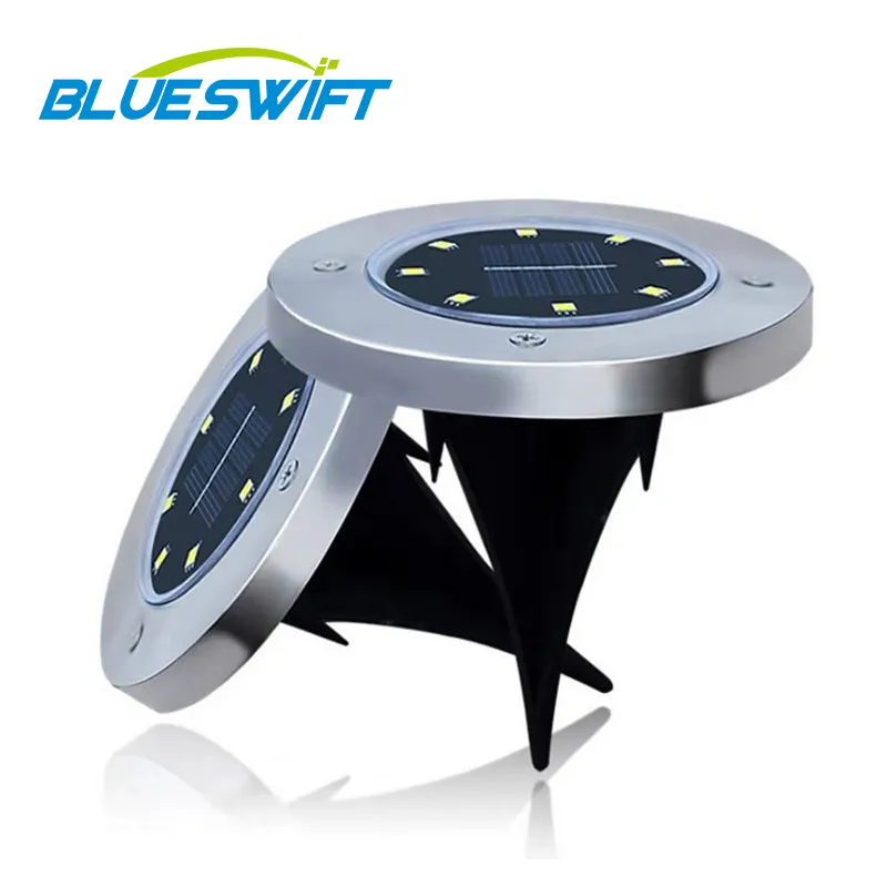 Hot Sale 8 Auto On/Off Night Security Disk Powered Led Garden Light Walkway Outdoor Solar Ground Lights