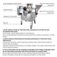 Industriële multifunctionele elektrische snijmachine voor leveranciers, commerciële dubbelkop snijmachine, groentesnijmachines