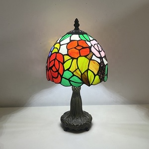 LongHuiJing 8Inch Tiffany Stained Glass Rose Flower Lampshade Pastoral Style Reading Lamps Home <b>Decoration</b> Home Table Lamp - Product Image 2
