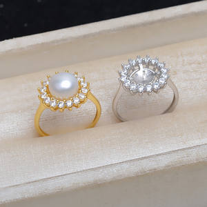 Anneau de doigt ajustable en argent S925, motif tournesol, anneau ouvert, cache-taches avec 9-10 perles, support vide, composants de bijoux 5033 - Product Image 1