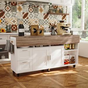Isla de Cocina Extraíble de Estilo Moderno Personalizada, Gabinete de Almacenamiento con Cubierta de Madera y Ruedas, Diseño Shaker - Product Image 6
