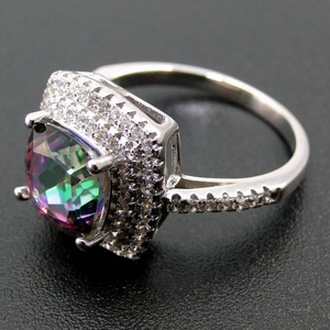 ชุดเครื่องประดับเงินแท้ 925 แหวนหมั้นพลอยมิสติกโทแพซทรงคุชชั่น - Product Image 5