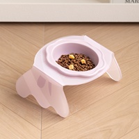 Mangkuk Keramik Motif Bunga Warna Solid dengan Dudukan Akrilik Permen, Pelindung Leher Anti-Tip untuk Kucing Anjing 485g
