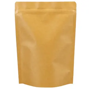 Bolsas con cierre de cremallera de fondo plano para artesanías, embalaje de alimentos de café, bolsas de embalaje de papel Kraft, ventana transparente