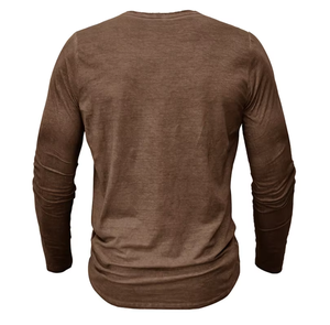 T-shirt Henley à manches longues 100 % coton pour homme - Coupe ajustée, haut uni à boutons pour un style décontracté, respirant et doux - Product Image 4